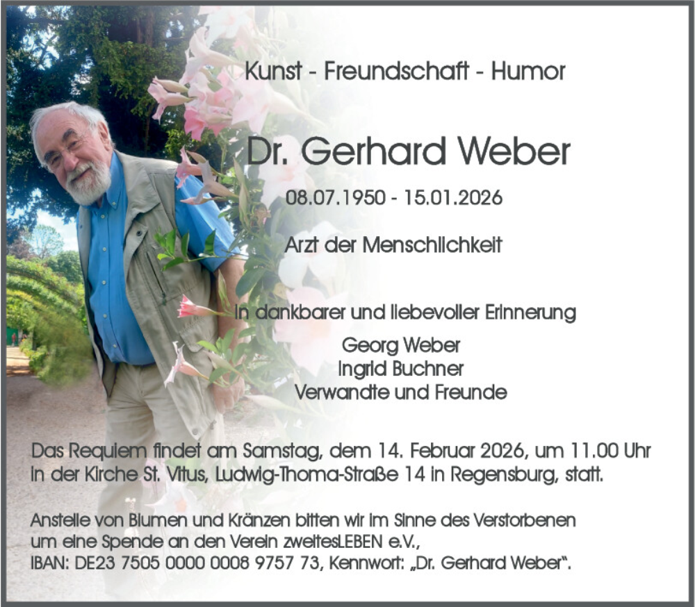  Traueranzeige für Gerhard Weber vom 07.02.2026 aus Mittelbayerische Zeitung Regensburg