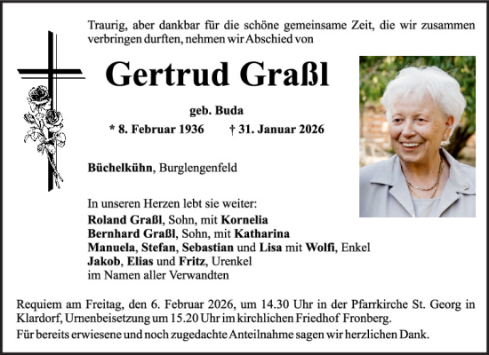 Traueranzeige von Gertrud Graßl von Mittelbayerische Zeitung Schwandorf