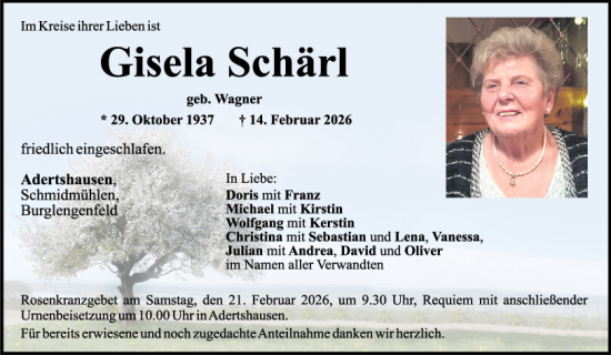 Traueranzeige von Gisela Schärl von Mittelbayerische Zeitung Schwandorf