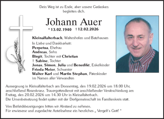 Traueranzeige von Johann Auer von Neumarkter Tagblatt