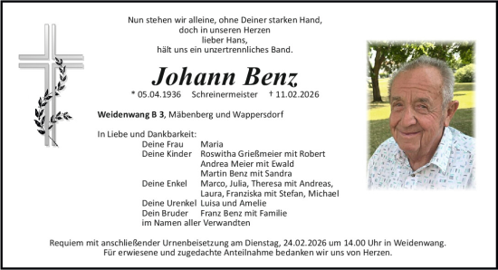 Traueranzeige von Johann Benz von Neumarkter Tagblatt