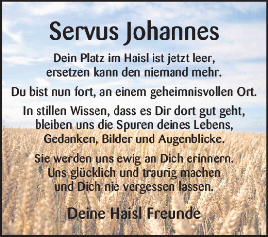 Traueranzeige von Johannes  von Neumarkter Tagblatt