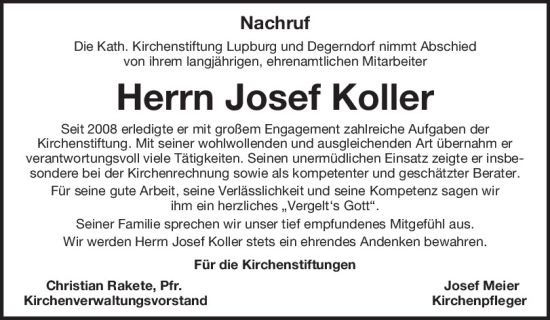 Traueranzeige von Josef Koller von Neumarkter Tagblatt