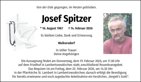 Traueranzeige von Josef Spitzer von Mittelbayerische Zeitung Regensburg