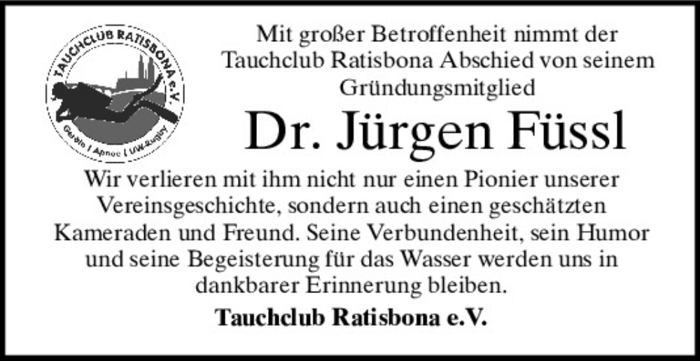  Traueranzeige für Jürgen Füssl vom 19.02.2026 aus Mittelbayerische Zeitung Regensburg