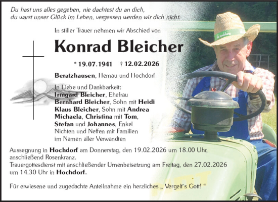Traueranzeige von Konrad Bleicher von Mittelbayerische Zeitung Regensburg