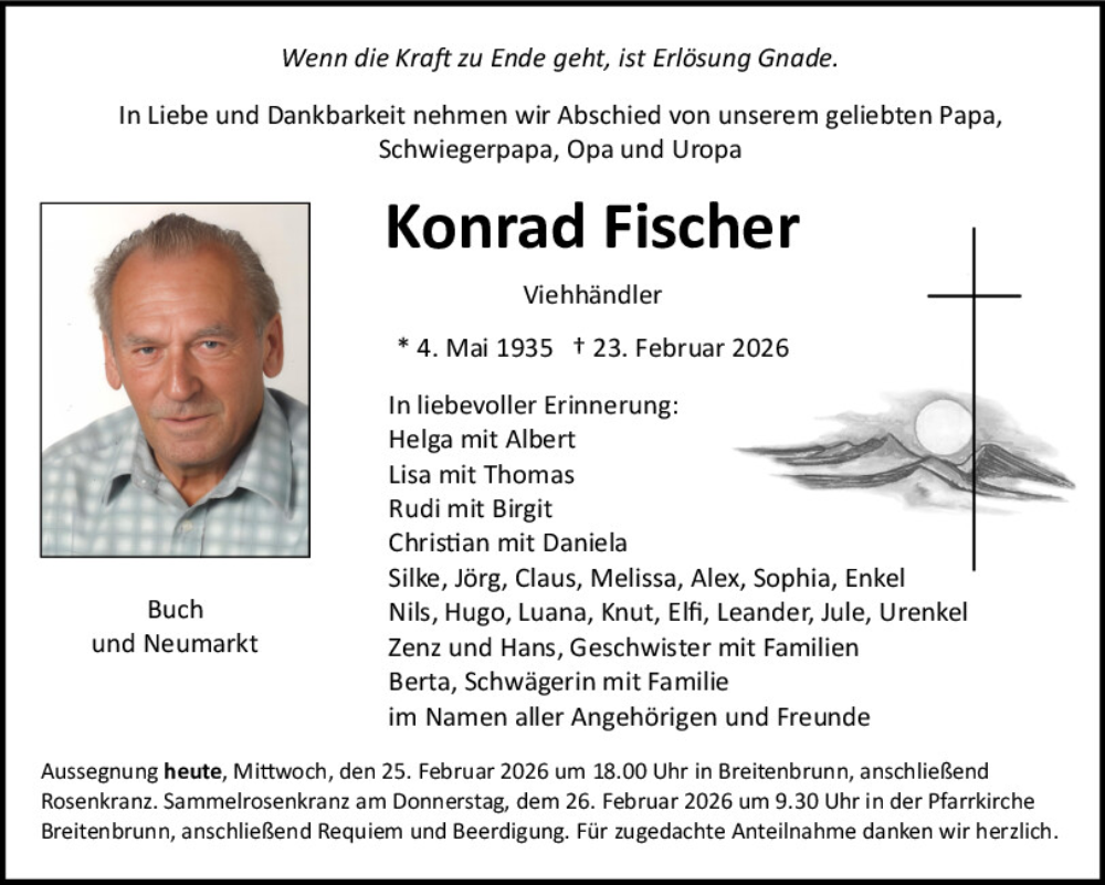  Traueranzeige für Konrad Fischer vom 25.02.2026 aus Neumarkter Tagblatt