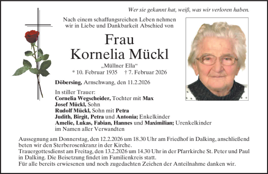 Traueranzeige von Kornelia Mückl von Bayerwald Echo
