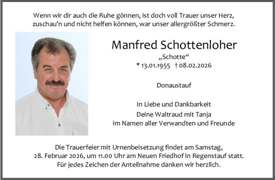 Traueranzeige von Manfred Schottenloher von Mittelbayerische Zeitung Regensburg