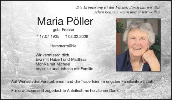 Traueranzeige von Maria Pöller von Neumarkter Tagblatt