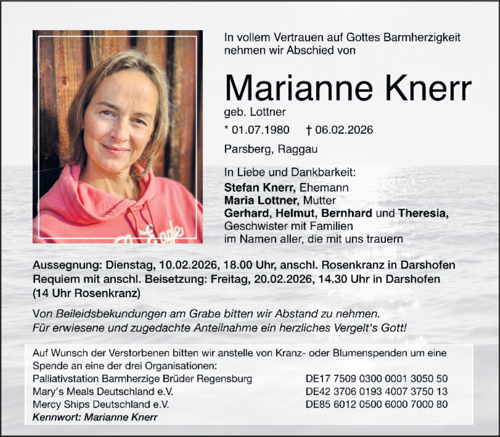  Traueranzeige für Marianne Knerr vom 10.02.2026 aus Mittelbayerische Zeitung Schwandorf, Neumarkter Tagblatt