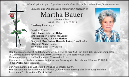 Traueranzeige von Martha Bauer von Bayerwald Echo