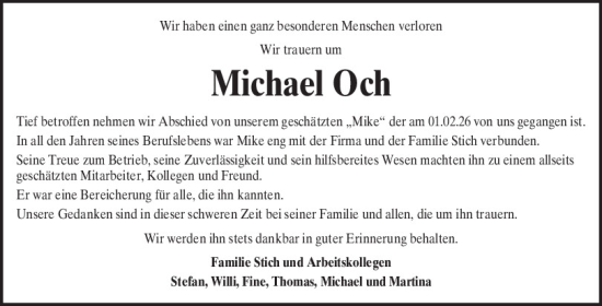 Traueranzeige von Michael Och von Neumarkter Tagblatt