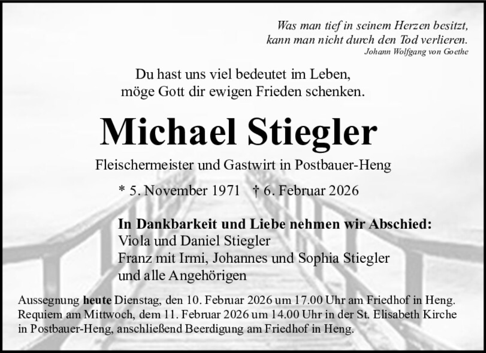  Traueranzeige für Michael Stiegler vom 10.02.2026 aus Neumarkter Tagblatt