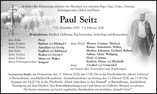 Traueranzeige von Paul Seitz von Neumarkter Tagblatt