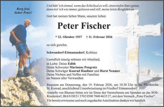 Traueranzeige von Peter Fischer von Mittelbayerische Zeitung Schwandorf