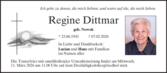 Traueranzeige von Regine Dittmar von Mittelbayerische Zeitung Regensburg