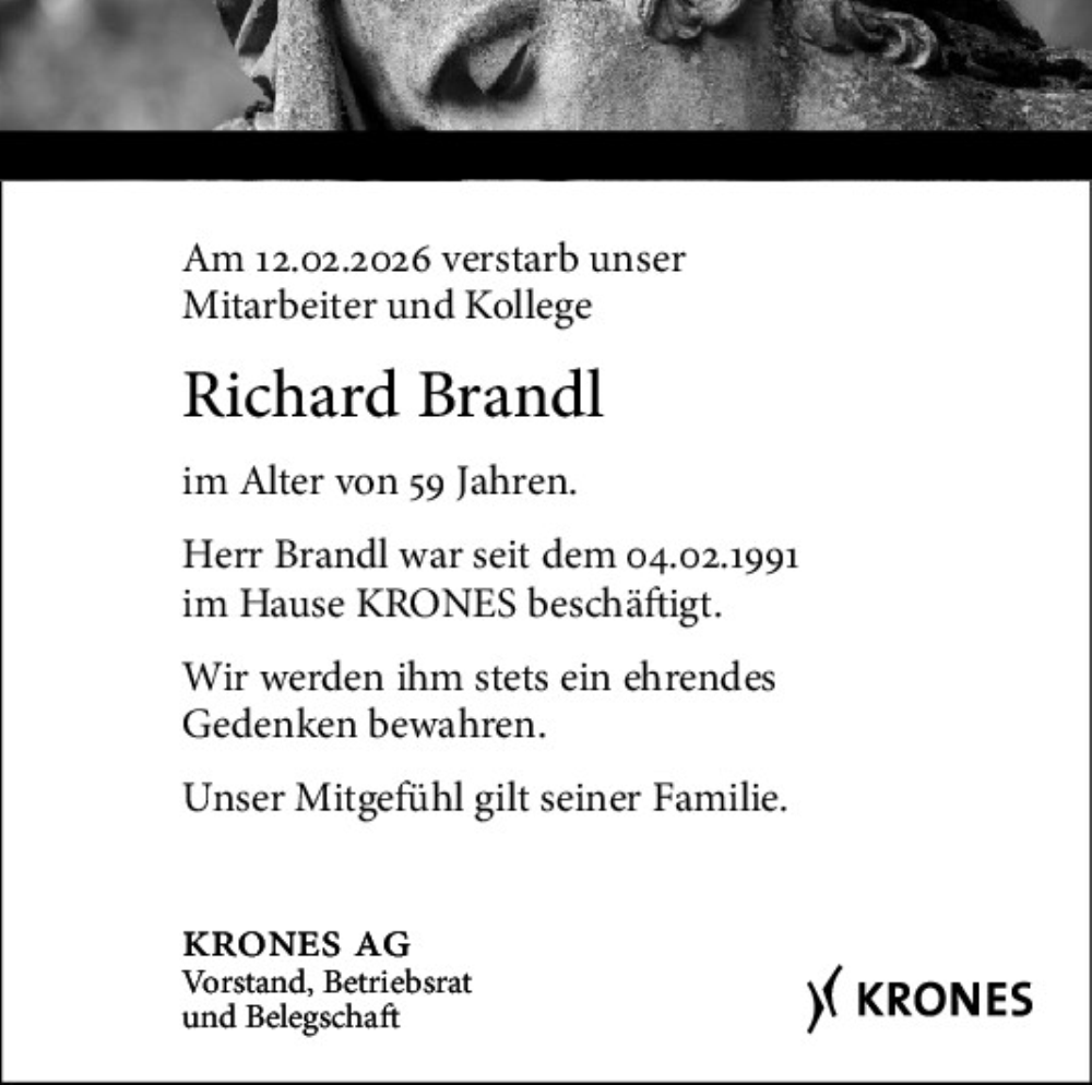  Traueranzeige für Richard Brandl vom 28.02.2026 aus Mittelbayerische Zeitung Schwandorf