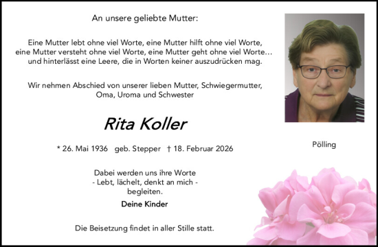 Traueranzeige von Rita Koller von Neumarkter Tagblatt