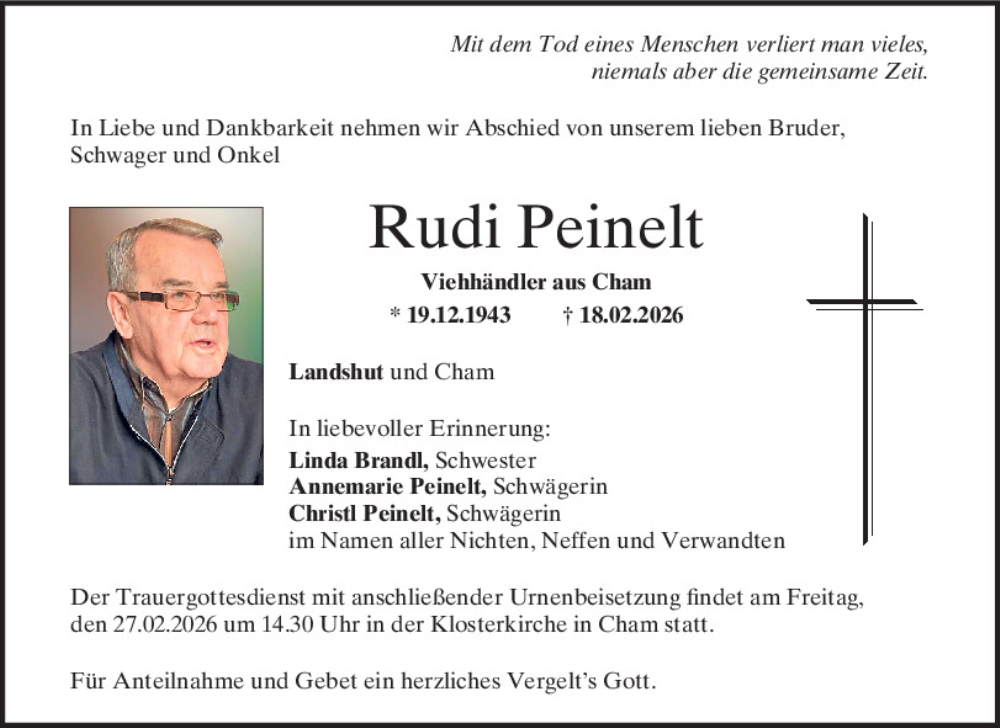  Traueranzeige für Rudi Peinelt vom 25.02.2026 aus Bayerwald Echo