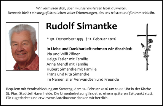 Traueranzeige von Rudolf Simantke von Neumarkter Tagblatt
