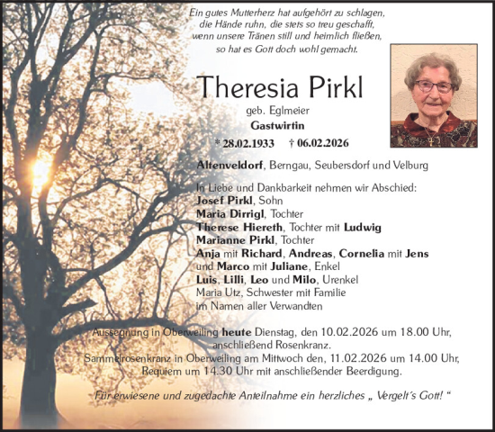Traueranzeige von Theresia Pirkl von Neumarkter Tagblatt