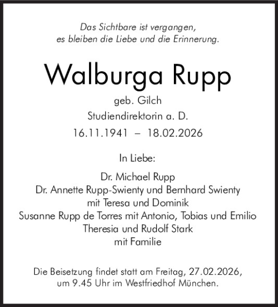 Traueranzeige von Walburga Rupp von Neumarkter Tagblatt