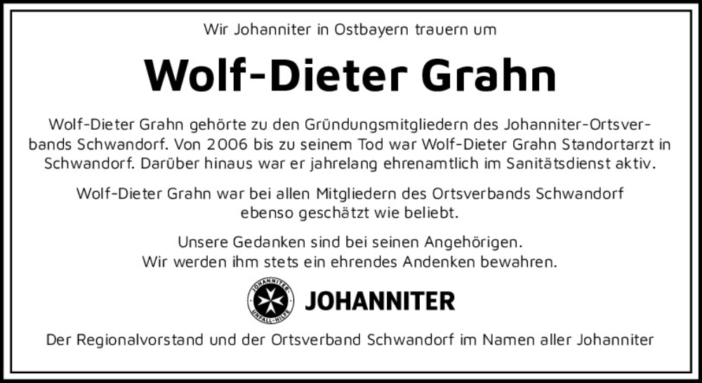  Traueranzeige für Wolf-Dieter Grahn vom 28.02.2026 aus Mittelbayerische Zeitung Schwandorf