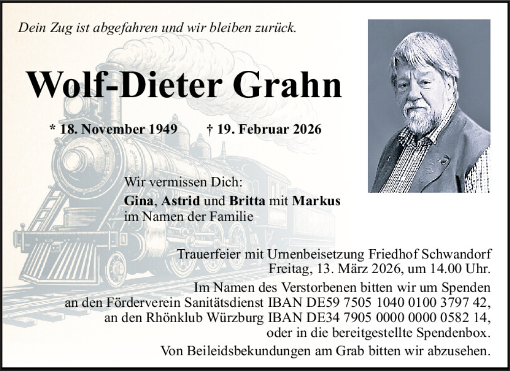  Traueranzeige für Wolf-Dieter Grahn vom 28.02.2026 aus Mittelbayerische Zeitung Schwandorf