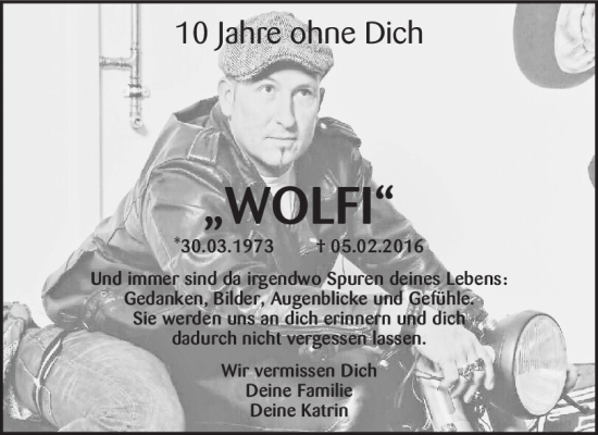Traueranzeige von Wolfi  von Mittelbayerische Zeitung Schwandorf